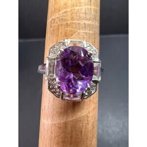 Purple Amethyst Statement Ring with Clear Accent Stones